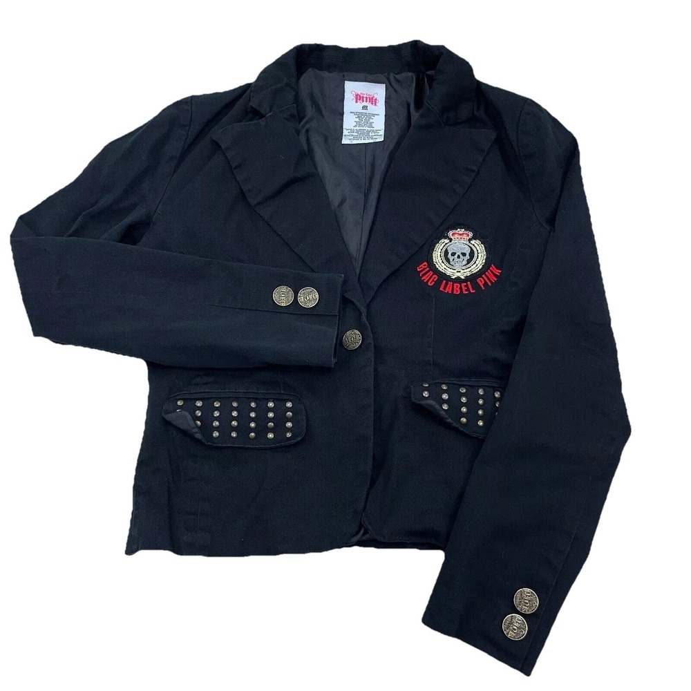 Blac Label Pink Jacket Women Medium Black‎ Blazer Sport Coat Button Goth Punk
